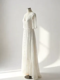 White Lace Maxi Boho Dress for Women - Embroidery Button Front Short Sleeves High Low Dress - Summer Beach Bridal Party Wear 2026