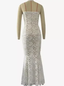 White Lace Mermaid Maxi Dress With Cut-Out Details 2026