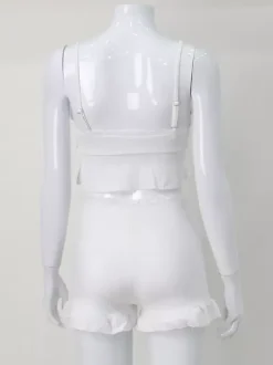 White Lace Trim Coquette 2 Piece Set For Women - Cami & Short Loungewear - Summer Beach Casual 2026