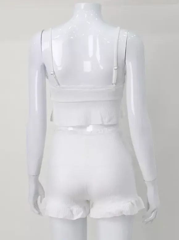 White Lace Trim Coquette 2 Piece Set For Women - Cami & Short Loungewear - Summer Beach Casual 2026