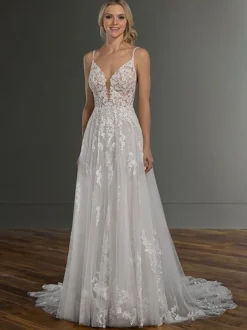 White Lace Wedding Dress V-Neck Sleeveless Backless With Train Tulle Long Bridal Gowns Free Customization