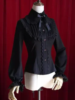 White Lolita Blouse Bow Ruched Cotton Blouse for Women