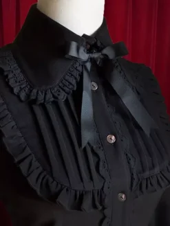 White Lolita Blouse Bow Ruched Cotton Blouse for Women