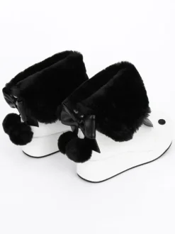 White Lolita Boots Rabbit Ear Lined Kawaii Lolita Winter Boots In Two Tone