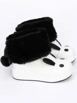 White Lolita Boots Rabbit Ear Lined Kawaii Lolita Winter Boots In Two Tone