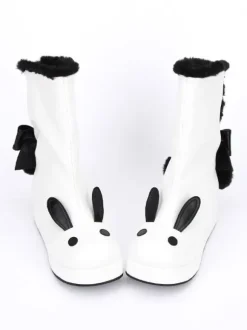 White Lolita Boots Rabbit Ear Lined Kawaii Lolita Winter Boots In Two Tone
