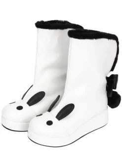 White Lolita Boots Rabbit Ear Lined Kawaii Lolita Winter Boots In Two Tone