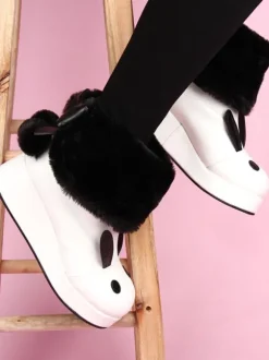 White Lolita Boots Rabbit Ear Lined Kawaii Lolita Winter Boots In Two Tone