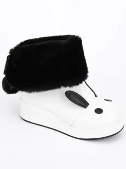 White Lolita Boots Rabbit Ear Lined Kawaii Lolita Winter Boots In Two Tone