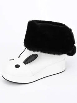 White Lolita Boots Rabbit Ear Lined Kawaii Lolita Winter Boots In Two Tone