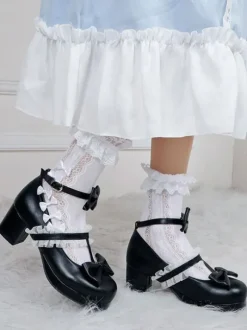 White Lolita Footwear Round Toe PU Leather Lolita Pumps