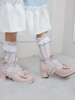 White Lolita Footwear Round Toe PU Leather Lolita Pumps