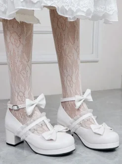 White Lolita Footwear Round Toe PU Leather Lolita Pumps