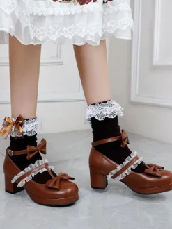 White Lolita Footwear Round Toe PU Leather Lolita Pumps