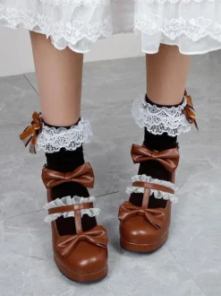 White Lolita Footwear Round Toe PU Leather Lolita Pumps