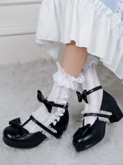 White Lolita Footwear Round Toe PU Leather Lolita Pumps