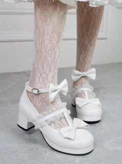 White Lolita Footwear Round Toe PU Leather Lolita Pumps