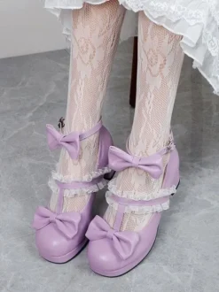 White Lolita Footwear Round Toe PU Leather Lolita Pumps