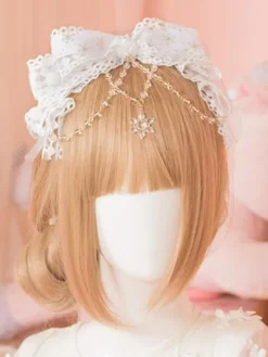 White Lolita Head Bow KC Sweet Chain Lolita Hair Accessories