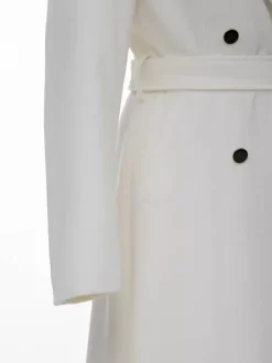White Longline Woolen Coat Notched Lapel Double Breasted Belted Winter Full Length Outerwear For Women 2026