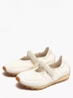 White Mary Jane Sneakers Round Toe Pearls Slip On Casual Shoes