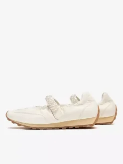 White Mary Jane Sneakers Round Toe Pearls Slip On Casual Shoes