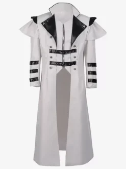 White Medieval palace banquet wear zipper slit long windbreaker stage performance wear