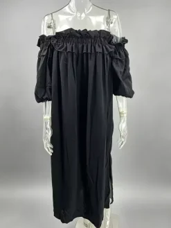 White Off Shoulder Long Dress For Women - Linen Cotton Boho Ruffle Lantern Sleeve Loose Beach Sundress - Summer Vacation 2026