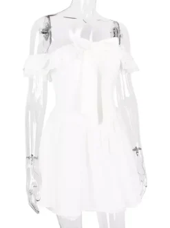 White Off-Shoulder Mini Dress With Ruffle Trim 2026