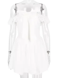 White Off-Shoulder Mini Dress With Ruffle Trim 2026