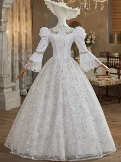 White Retro Costumes Polyester Marie Antoinette Costume Dress Women's British Style 18th Century Costume
