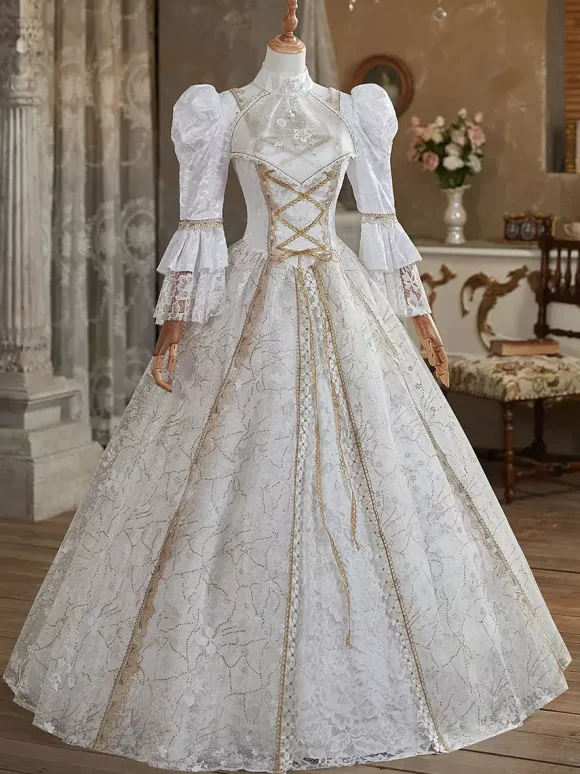 White Retro Costumes Polyester Marie Antoinette Costume Dress Women's British Style 18th Century Costume