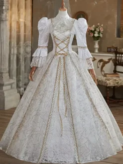 White Retro Costumes Polyester Marie Antoinette Costume Dress Women's British Style 18th Century Costume
