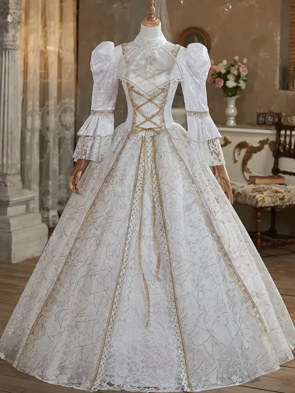 White Retro Costumes Polyester Marie Antoinette Costume Dress Women's British Style 18th Century Costume
