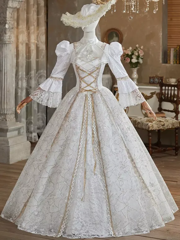 White Retro Costumes Polyester Marie Antoinette Costume Dress Women's British Style 18th Century Costume