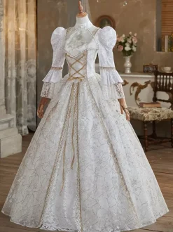 White Retro Costumes Polyester Marie Antoinette Costume Dress Women's British Style 18th Century Costume
