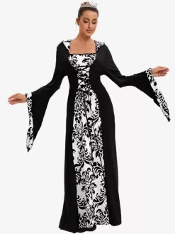 White Retro Costumes Women's Marie Antoinette Costume Jacquard Lace Up Polyester Accessory Dress Retro 18th Century Costume Burgundy