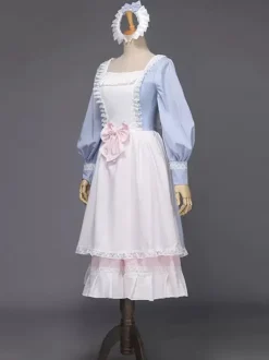 White Retro Tudor Dress Costumes Women's Lace Lace Bows Marie Antoinette Costume Polyester Tunic Headwear Dress Vintage Masquerade Ball Gown