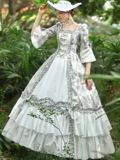 White Retro Tudor Dress Costumes Women's Ruffles Polyester Dress Marie Antoinette Costume Royal Party Prom Dress