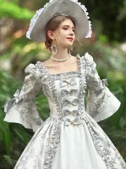 White Retro Tudor Dress Costumes Women's Ruffles Polyester Dress Marie Antoinette Costume Royal Party Prom Dress
