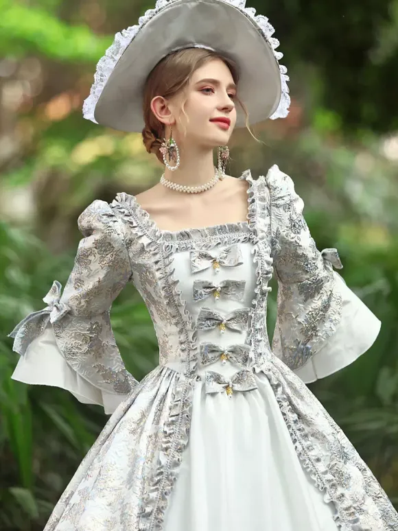 White Retro Tudor Dress Costumes Women's Ruffles Polyester Dress Marie Antoinette Costume Royal Party Prom Dress