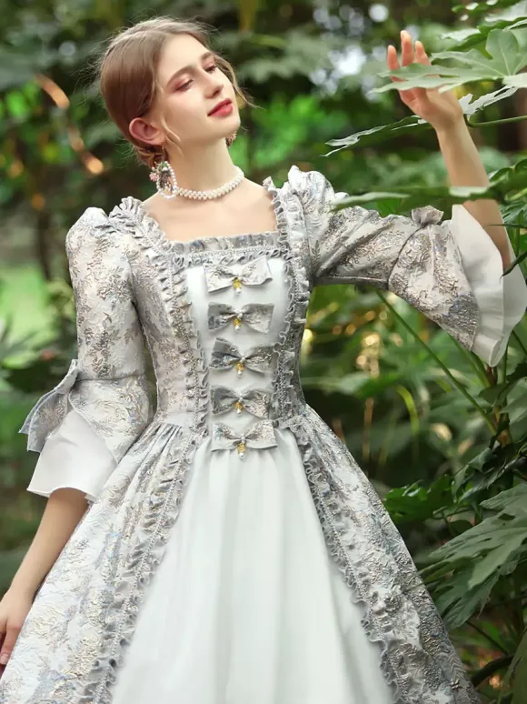 White Retro Tudor Dress Costumes Women's Ruffles Polyester Dress Marie Antoinette Costume Royal Party Prom Dress
