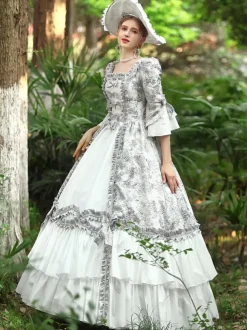 White Retro Tudor Dress Costumes Women's Ruffles Polyester Dress Marie Antoinette Costume Royal Party Prom Dress