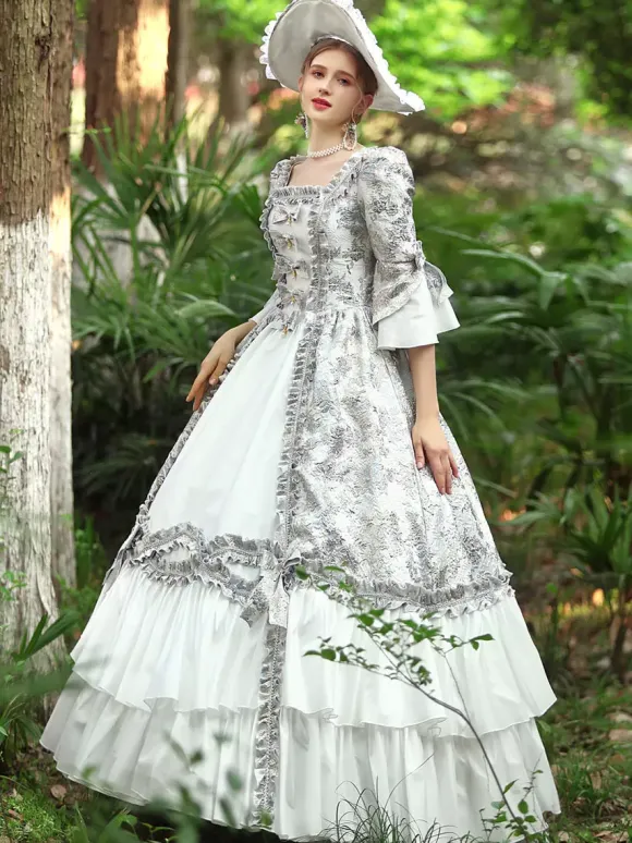 White Retro Tudor Dress Costumes Women's Ruffles Polyester Dress Marie Antoinette Costume Royal Party Prom Dress