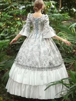 White Retro Tudor Dress Costumes Women's Ruffles Polyester Dress Marie Antoinette Costume Royal Party Prom Dress