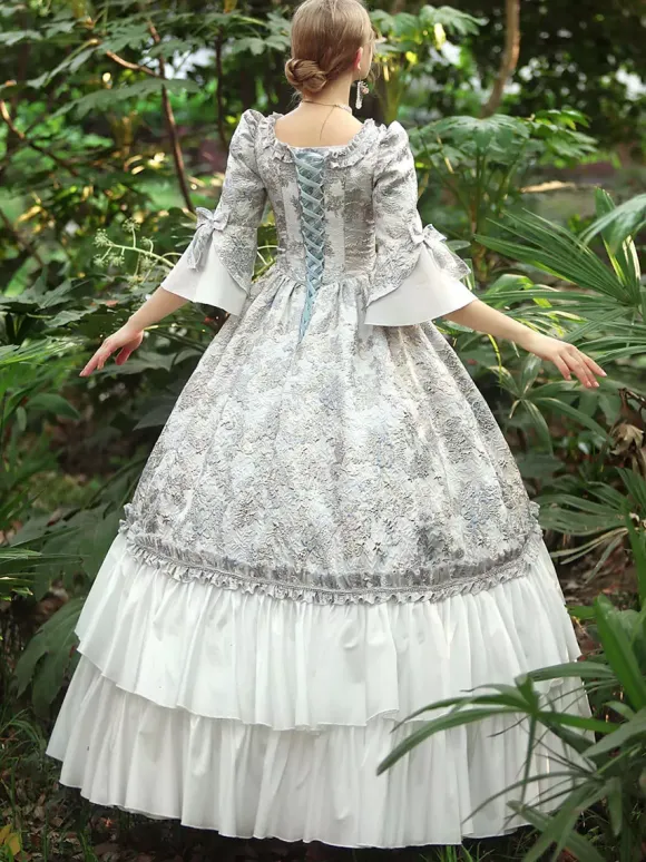 White Retro Tudor Dress Costumes Women's Ruffles Polyester Dress Marie Antoinette Costume Royal Party Prom Dress