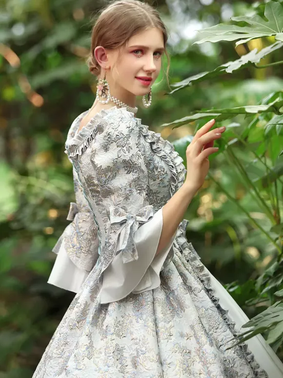 White Retro Tudor Dress Costumes Women's Ruffles Polyester Dress Marie Antoinette Costume Royal Party Prom Dress