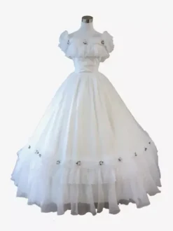 White Retro Tudor Dress Costumes Ruffles Polyester Dress Women's Retro Tunic Marie Antoinette Costume 18th Century Costume