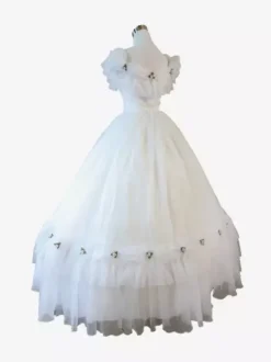 White Retro Tudor Dress Costumes Ruffles Polyester Dress Women's Retro Tunic Marie Antoinette Costume 18th Century Costume