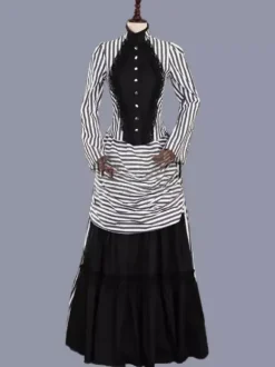 White Retro Tudor Dress Costumes Ruffles Marie Antoinette Costume Polyester Stripes Dress Women's Retro Tunic 18th Century Costume